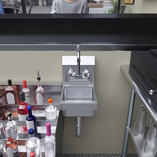Image of Commercial Wall Mount Hand Sink 12 in. x 9 in. x 13 in. Stainless Steel Space Saver Sink with Faucet Included NSF, Small Hand Wash Sink with Drain Basket for Restaurant Food Truck