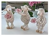 La Vida Lustige Deko-Schafe weiß m. rosa Blumen Polyresin Osterdekoration 3 Variationen