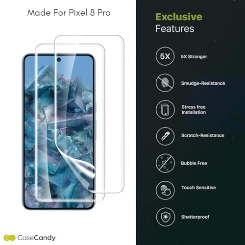 Image of Casecandy - (Pack 2 Screen Protector for Pixel 8 Pro | Curved Screen Guard Protector For Google Pixel 8 Pro - Fingerprint Support /Bubble Free /HD