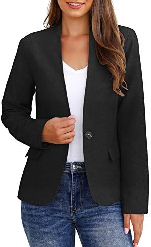 GRAPENT Women's Black Business Casual Pockets Work Office Button Back Slit Long Sleeves Blazer Lightweight Jacket Suit Size X-Large US 16-18