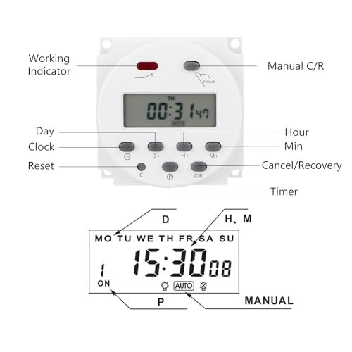 Minuteur 12V 16A grand écran LCD à 28 programmations journalières