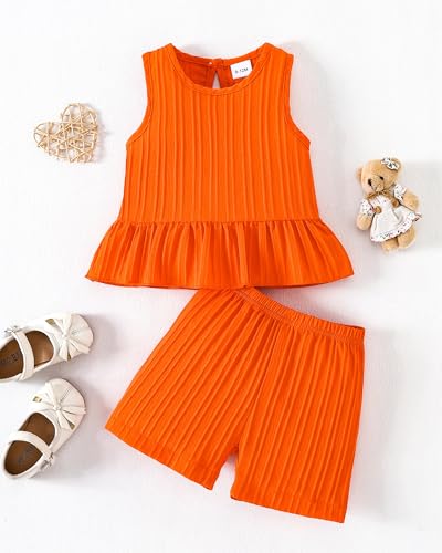 Image of Weebaby Baby Clothes Girl Toddler Summer Outfits Infant Casual Sleeveless Halter Ruffle Tank Cute Short Set Baby Clothing
