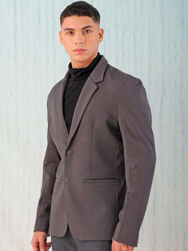 Image of The Indian Garage Co Men Comfort Straight Fit Solid Stretchable Single Breated Knitted Blazers