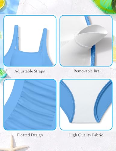 Image of BAVEDER Girls Swimsuit One Piece Swimsuits Solid Ruched Bathing Suit for Girls Full Coverage Modest Padded Swimwear 9-18y
