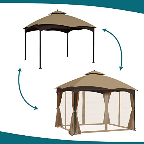 Gazebo Universal Replacement Mosquito Netting - Wonwon Outdoor Gazebo Canopy 4-Panel Screen Walls with Zipper for 8\' x 8\' Gazebo (Mosquito Net Only) (Khaki)