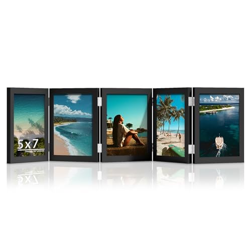 Image of DUENPY 5 Folding 5x7 Accordion Wood Frame Plexiglass Black