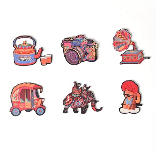 GKD Indian Culture Wooden Fridge Magnet | Traditional & Heritage-Themed Refrigerator Magnet | Souvenir & Home Decor | Gift for India Lovers Pack of 6 view 1