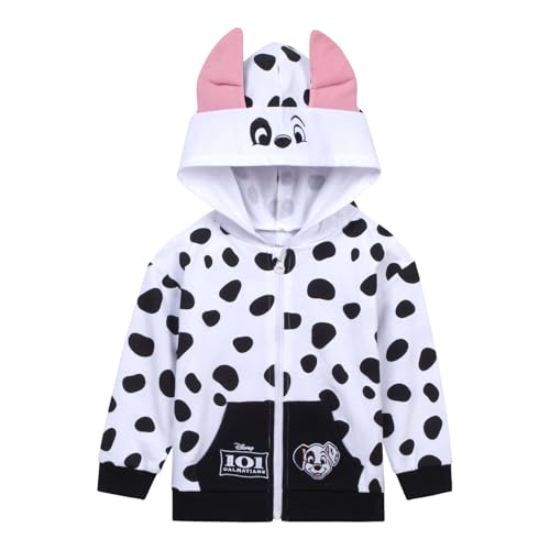 Disney 101 Dalmatians Patch Little Girls French Terry Zip Up Cosplay Hoodie Polka Dots Black/White 6