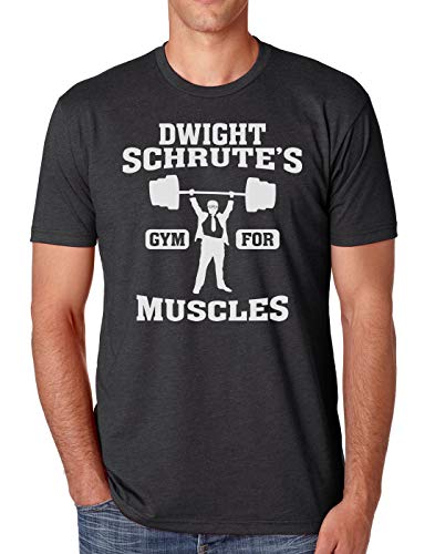 Dwight Schrute's Gym for Muscles The Office Men's Athletic Fit Shirt (Large, Charcoal)