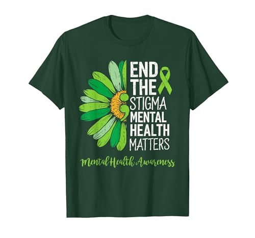 End The Stigma Mental Health Matters Awareness Brain Illness T-Shirt, Men, Dark Green, X-Large