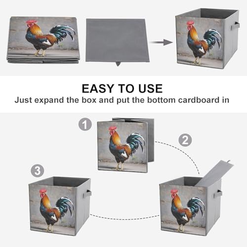 Bacs de rangement pliables coq en tissu robuste et poignées cuir - 5