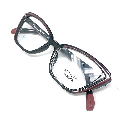 VENICE EYEWEAR OCCHIALI Lunettes de Lecture pour femmes Lunettes de Vue Presbyte +1.0 à +3.5 moderne Vintage style MADISON (+1.50, Noir - Rouge)