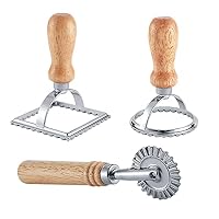 Set di stampi per ravioli con rotella a rullo, stampo per pasta con manico in legno e bordo scanalato, taglierina per ravioli e timbro per pressa (3 set con tagliera)