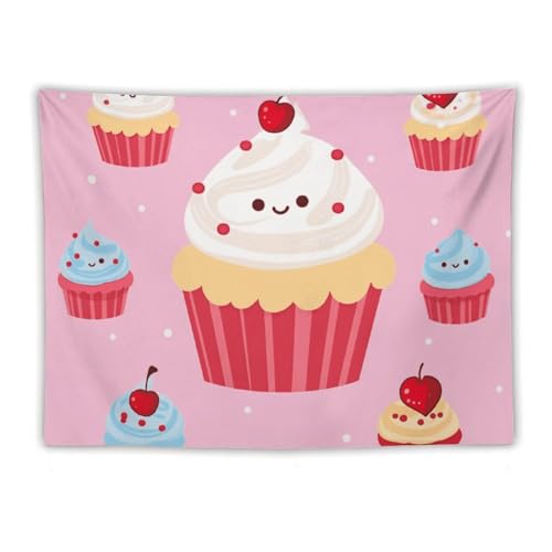 Tapisserie cupcake mignon 152x130cm déco murale moderne