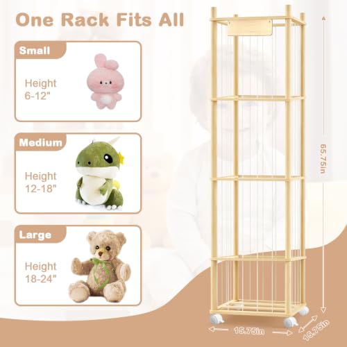 Image of Stuffed Animal Storage, Wood Stuffed Animal Zoo Storage with Brake Wheels, Large Capacity Stuffed Animal Holder, Perfect for Nursery Playroom Kidroom Bedroom