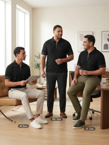 Image of Leriya Fashion T Shirt for Men | Polo T-Shirt for Man | Men's Half Zip Polo | Lightweight Breathable Summer Wear | Textured Knit Casual Stylish Tee | Short Sleeve Smart Casual Top for Man