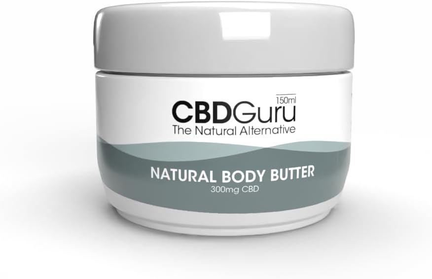 CBD Guru CBD 300mg Natural Body Butter with Shea Butter – for Muscle Relief, Containing Natural Oils and Butters – Vegan Skincare – 150ml
