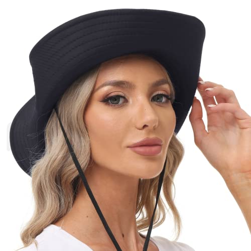 Women Gardening Hat Wide Brim Sun Hat Women UV Protection Foldable Waterproof Fishing Hat(Black)