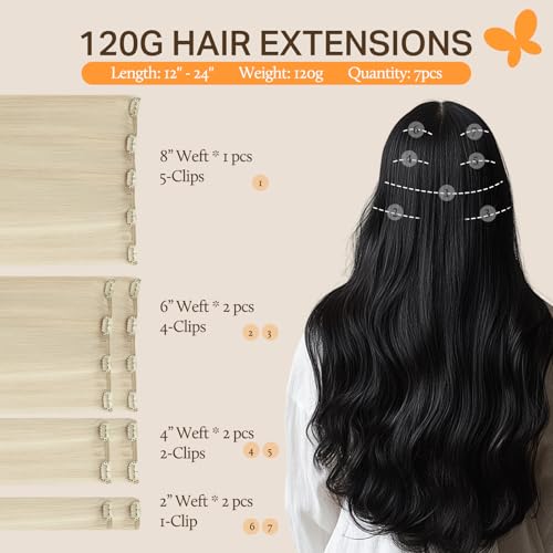 Image of DOORES Human Hair Extensions, Platinum Blonde 14 Inch 120g 7pcs, Natural Thick Clip in Hair Extensions Straight Weft Gift