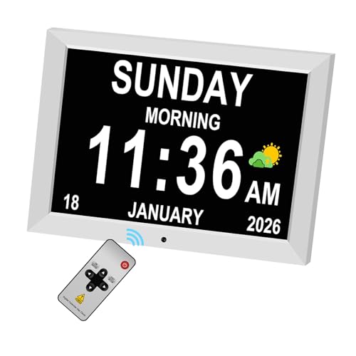10 Inch Digital Clock with Day and Date for Elderly Alzheimer's Clock Customizable Alarms 3 Display Modes Large Font Alarm Clock for Seniors Auto DST