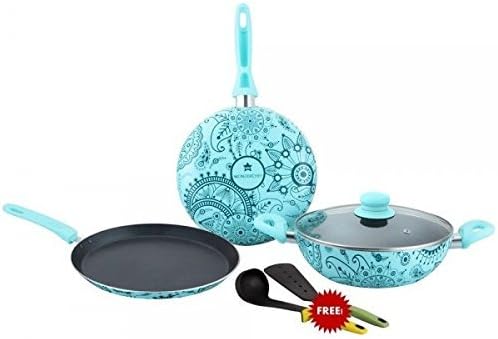 Wonderchef Oscar Blu Doppio Aluminium Cookware Set, 4-Pieces, Blue/Black