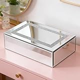 Poayewly Luxury Mirrored Jewelry Box with Crushed Diamond - Glass Jewelry Box Organizer Storage Ring Holder Case for Women