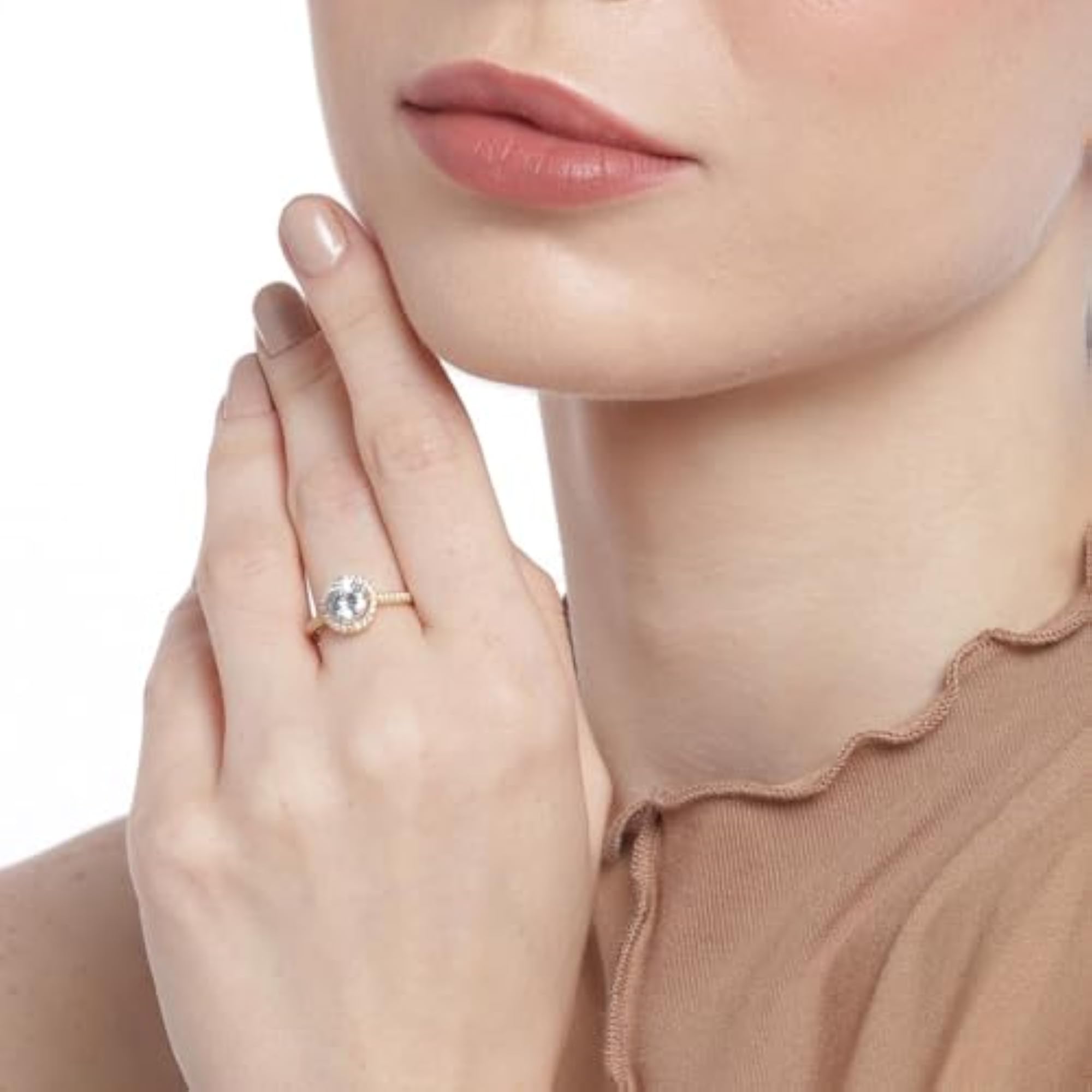 925 Sterling Silver Solitaire Halo Couple Ring, Gift for Couples