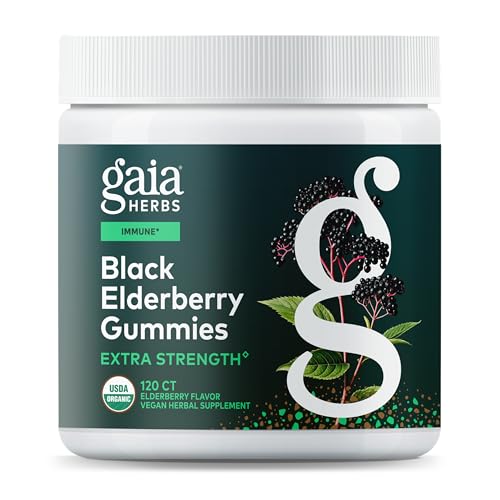 Gaia Herbs Black Elderberry (Sambucus Nigra) Extra Strength Gummies - Delicious Immune Support Supplement - Made with Certified Organic Black Elderberries for Immune System Support - 120 Gummies Gaia Herbs Black Elderberry (Sambucus Nigra) Extra Strength Gummies - Delicious Immune Support Supplement - Made with Certified Organic Black Elderberries for Immune System Support - 120 Gummies