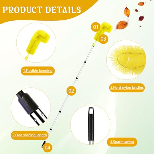 Telescopic Gutter Cleaning Tool, 122 Inch/10FT Cleaner with Hard & Soft Bristle Brush Head, Detachable Brush - Image 3
