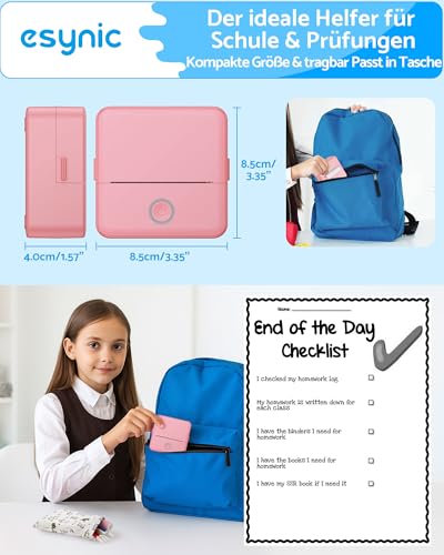 eSynic Mini Thermodrucker Tragbarer Bluetooth-Drucker für Fotos Notizen & Etiketten 200dpi Kompatibel mit Android & iOS Kein Tinte oder Toner nötig Ideal für Zuhause Büro & DIY Projekt Rosa