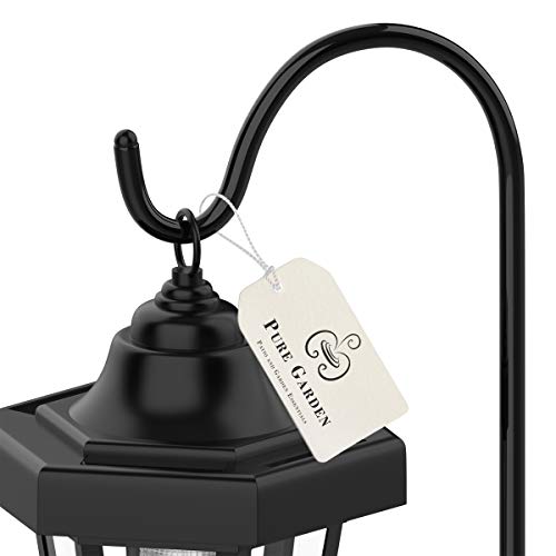 Pure Garden 50-123 Solar Powered Set Of 2, 32” Hanging Coach Lanterns With 2 Shepherd Hooks-Led Outdoor Lighting For Gardens, Pathways, And Patio, Black #TOP4