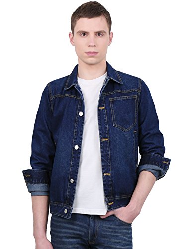 uxcell Men's Single Breasted Side Pockets Long Sleeves Denim Jacket Blue S US 36