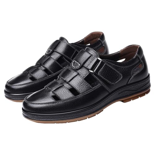 Men's Hollow Sandals Leather Lightweight Non Slip Breathable Adjustable Hiking Shoes Casual Walking Athletic Sandals for Trail Sports Outdoor