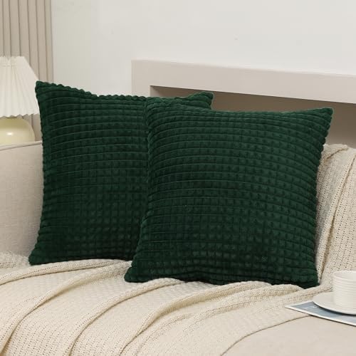 Puncuntex Set of 2 Dark Green Throw Pillow Covers 18×18