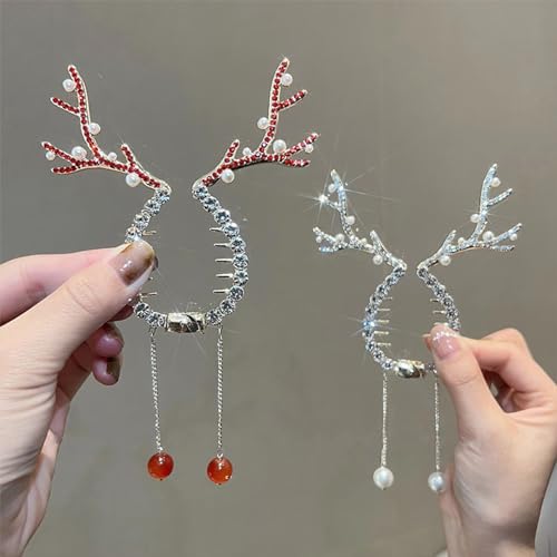mdgfge Pinzas de Pelo de Navidad con Ciervos, Perlas, Borla, Barrette, Accesorios para Mujeres y Niñas, 2 Piezas miniatura 4