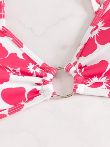 Image of Fanuerg Women's Triangle Bikini Sets O Ring Linked Two Piece Swimsuits Floral Printed Cheeky Bathing Suit