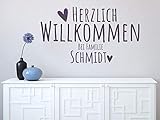 GRAZDesign Wandtattoo Wunschname Familienname, Wandaufkleber Klebefolie Herzlich Willkommen bei Familie, Wandsticker Deko Aufkleber Eingang Flur / 87x50cm / 070 schwarz