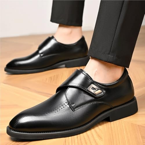 Men's Formal Dress Shoes Leather Oxford Brogue Wingtip Slip On Pointed Toe Wedding Business Shoes(6.5) Black2