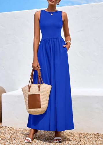 Image of KIRUNDO Summe Sleeveless Maxi Dresses for Women 2026 Spring Wedding Guest A Line Tank Elegant Flowy Beach Long Sundress