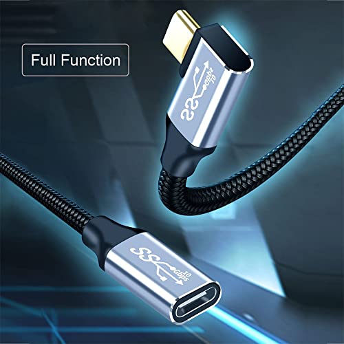 NFHK Left Right Angled USB-C USB 3.1 Type C Male to Female Extension Data Cable 10Gbps 100W with Sleeve for Laptop 100cm - Image 3