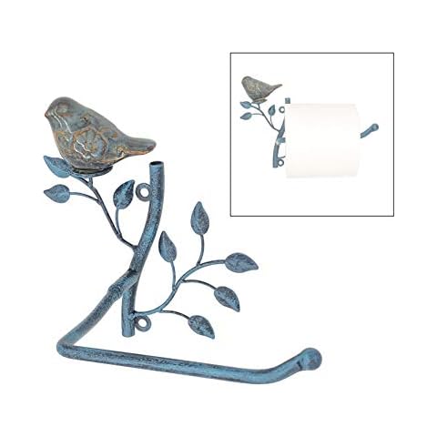 Owlgift Wall Mounted Metal Toilet Tissue Holder w/Ceramic Bird, Roll Organizer for Bathroom - Turquoise Cover