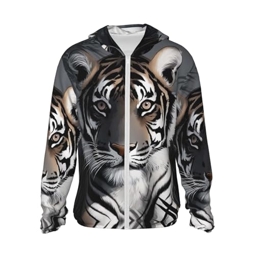 UPF 50+ Sun Protection Hoodie Rash Guard Long Sleeve Sun Shirt Tiger at rest UV Shirt Full Zip Jacket