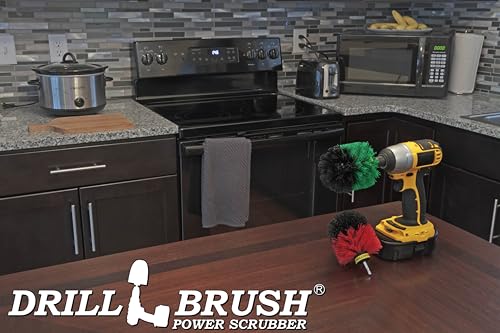 Image of Drill Brush Power Scrubber - Kitchen Cleaning - Dish Brush - Pots and Pans - Cast Iron Cookware - Tile and Grout Brush - Outdoor Cleaning - Stiff Bristle Patio and Deck Brush - Concrete Bird Baths