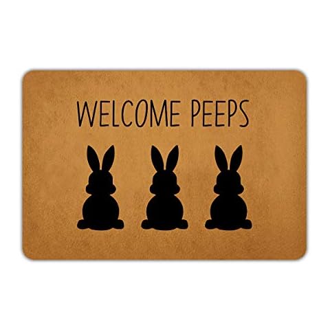 Muikoo Easter Rabbits Decorative Doormat Front Door Mat Welcome Peeps Seasonal Spring Easter Holiday Low-Profile Floor Mat Switch Mat for Indoor Outdoor 23.6x15.7 Inch Cover
