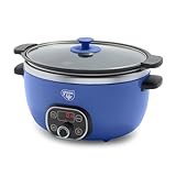 GreenLife 6QT Slow Cooker, Non-Toxic PFAS-Free Ceramic Nonstick Removable Interior Bowl, Programmable, Family Friendly, Keep Warm, Stovetop & Oven Safe, Dishwasher Safe Parts, Timer, Glass Lid, Blue