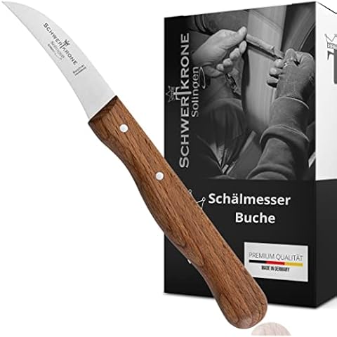Schwertkrone Messer Solingen Germany Obstmesser/Gemüsemesser Scharf/Schälmesser Holz Buche 15,5 cm gebogen rostfrei Vogelschnabel Cover
