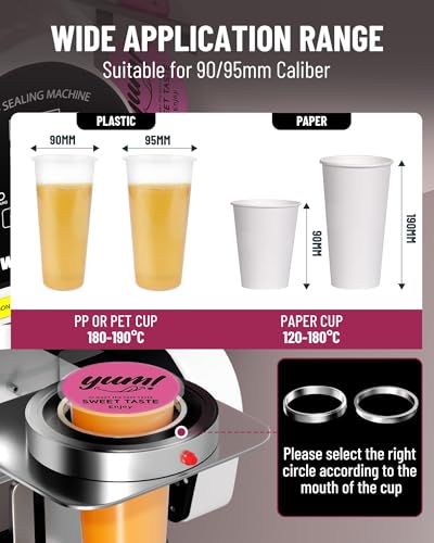 Image of WantJoin Full Automatic Cup Sealing Machine, 500-600 Cups /H Commercial Bubble Tea Cup Sealer, 89 /90 /95mm Cups up to 7.1 inch, Auto Feed & Film Alignment, Electric Boba Cup Sealer for PP PE PC Paper Cups