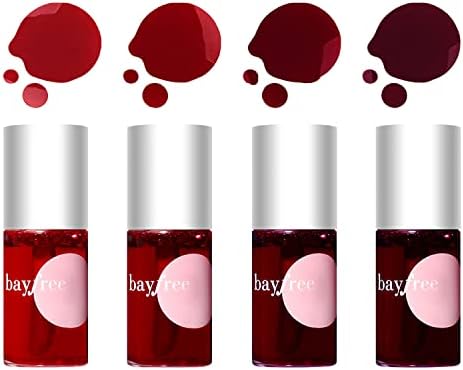 4 Pcs Fruit Lip Stain Set, Vivid Watery Lip Tint Lip Gloss, Plump Velvet Lip Tint Stain, Natural Matte Liquid Lipstick for Lips Cheek Eye, Non-Stick Cup Mini Tinted Lip Long lasting Waterproof (4 Colors)