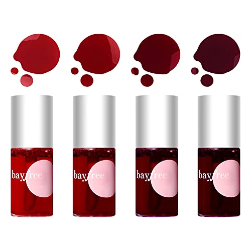 4 Pcs Fruit Lip Stain Set, Vivid Watery Lip Tint Lip Gloss, Plump Velvet Lip Tint Stain, Natural Matte Liquid Lipstick for Lips Cheek Eye, Non-Stick Cup Mini Tinted Lip Long lasting Waterproof (4 Colors)