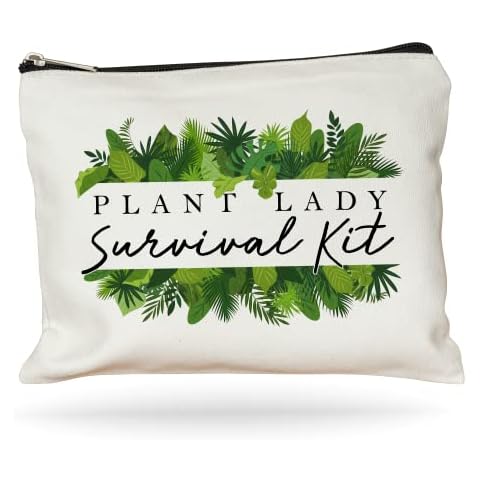 Moonwake Designs, Plant Lady Survival Kit, Beige Cotton Canvas Makeup Bag, Plant Lover Gift Cover